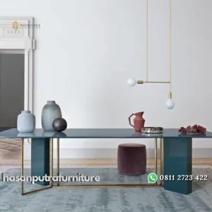meja makan / dinning table stainlees gold mix marble green india Indonesia Furniture