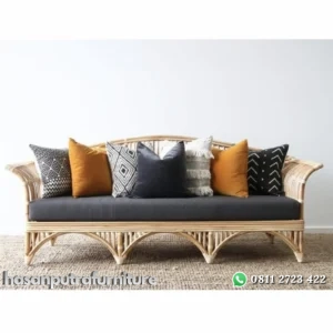 Bangku rotan alami full bantalan kursi santai rotan Indonesia Furniture
