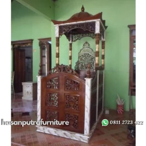 Mimbar majid besar kayu jati kombinasi duco marmer Indonesia Furniture