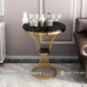 shide table stainless gold mirror top marble nero marquina Indonesia Furniture