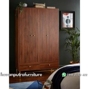 Lemari pakaian elegan kaki stainles gold almari baju mewah Indonesia Furniture