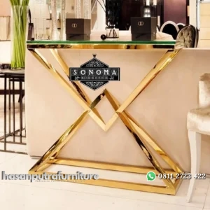 meja konsul stainless gold glosy ( meja stainless, kursi jati) Indonesia Furniture