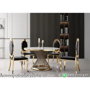 meja makan / dinning table round stainless luxury top marble original Indonesia Furniture