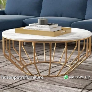 Marble coffe table mewah rangka besi jari2 finishing gold Indonesia Furniture