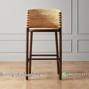 Kursi bar kayu jati anyaman rotan alami kursi bar modern Indonesia Furniture