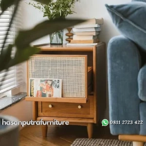 Nakas kayu jati terbaik kombinasi rotan alami nakas laci terbaru Indonesia Furniture