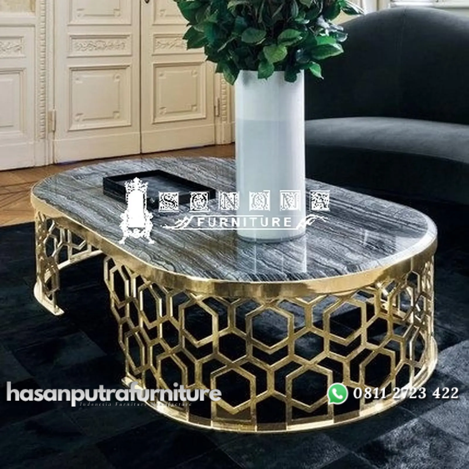 meja tamu stainless CNC top marble luxury Indonesia Furniture 1 meja tamu stainless CNC top marble luxury Indonesia Furniture