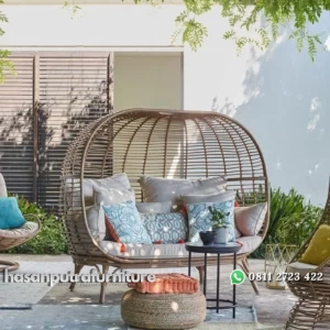Daybed rotan sintetis terbaru bangku full bantalan gazebo rotan modern Indonesia Furniture