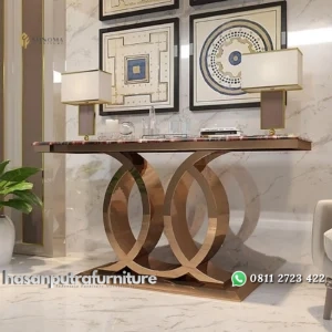 meja konsul / console table premium luxury stainless gold mirror top marmer asli Indonesia Furniture