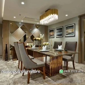 meja makan / dinning table new stainless gold top marble Indonesia Furniture