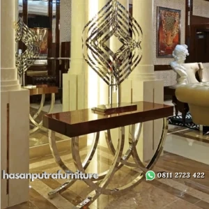 meja konsul / console table stainless glosy top take wood premium Indonesia Furniture