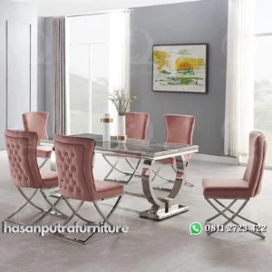 meja makan / dinning tables double ring stainless glosy top marble Indonesia Furniture