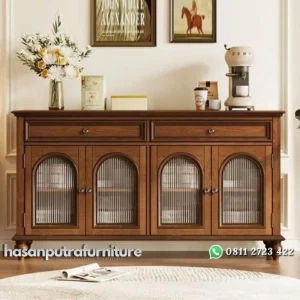 Bufet klasik kombinasi kaca bufet kayu jati terbaru Indonesia Furniture