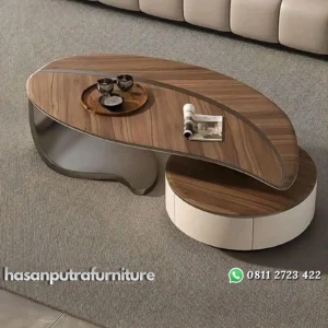 Meja tamu motif daun mewah coffe table terlaris Indonesia Furniture