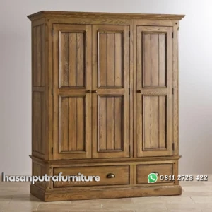 Almari pakaian kayu jati finishing rustic lemari pakaian pintu 3 Indonesia Furniture