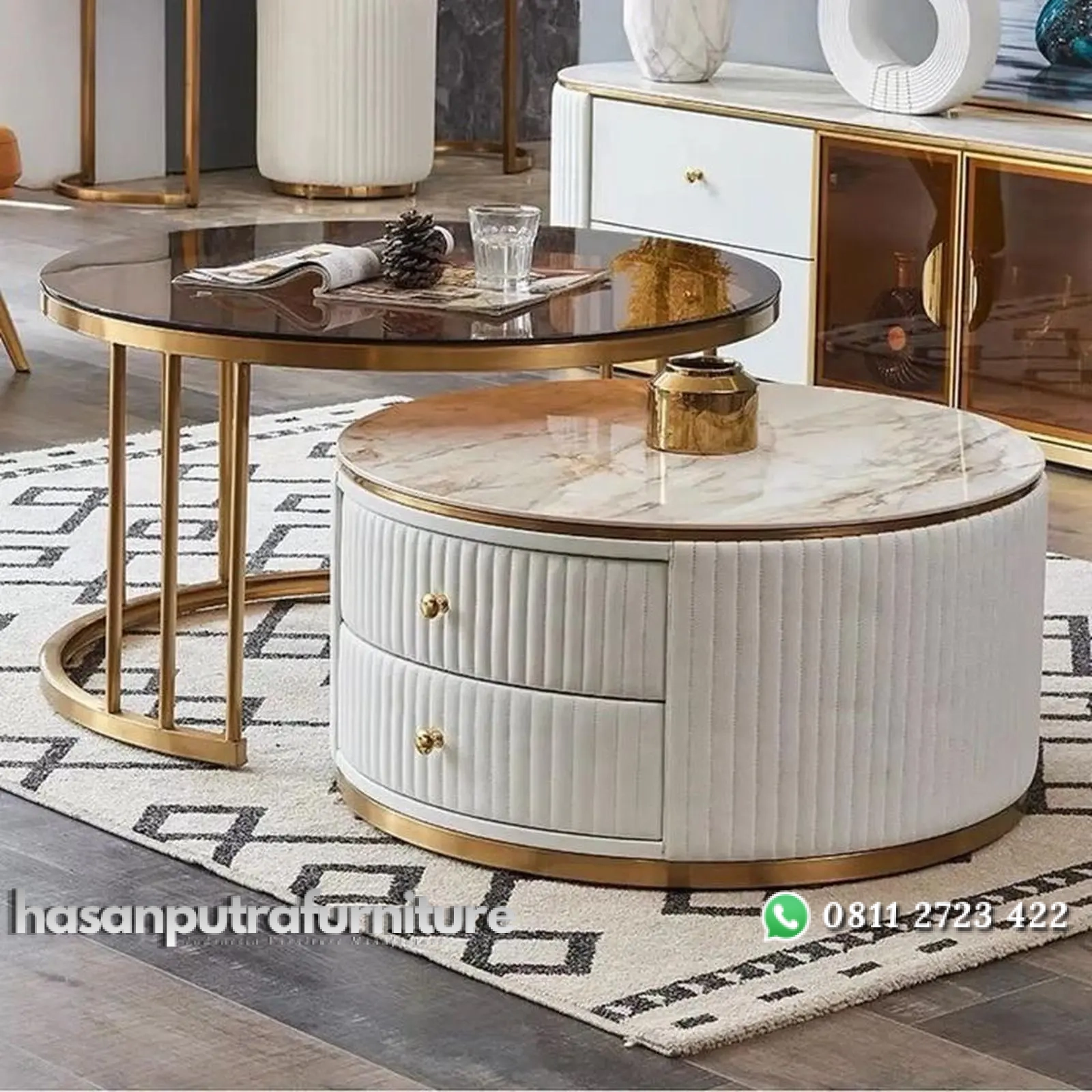 meja tamu modern premium stainless gold mirror mix marmer satu set dua meja Indonesia Furniture 1 meja tamu modern premium stainless gold mirror mix marmer satu set dua meja Indonesia Furniture