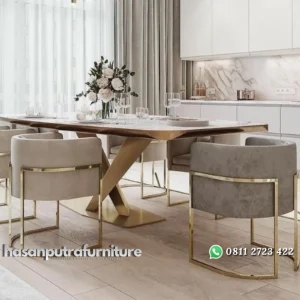 meja makan / dinning table luxury stainless gold top marble premium Indonesia Furniture