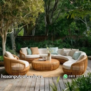 Sofa rotan outdoor jumbo terbaru set sofa rotan sintetis mewah Indonesia Furniture
