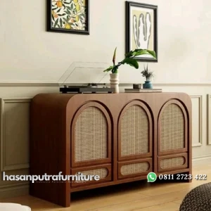 Bufet kayu jati terlaris kombinasi rotan alami bufet elegan modern Jati Indonesia Furniture