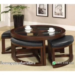 Set meja cofe model bundar cofe table kayu jati Indonesia Furniture