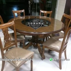 kursi dan meja makan jati bulat ( nakas, lemari jati, sofa tamu) Indonesia Furniture