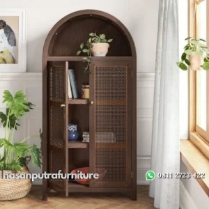 Rak buku finishing tua kombinasi rotan tempat penyimpanan terbaru Indonesia Furniture