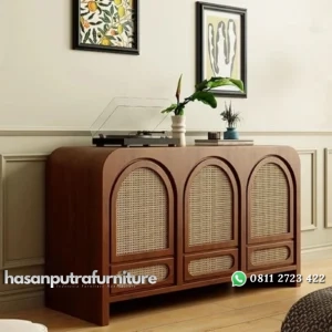Bufet elegan kayu jati kombinasi rotan credenza terbaru minimalis Indonesia Furniture