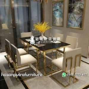dinning table stainless gold mirror top glas black ( meja makan ) Indonesia Furniture