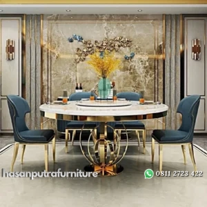 meja makan / dinning table modern stainless gold top marble Indonesia Furniture