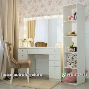 Meja rias mewah duco putih meja rias kombinasi lampu Indonesia Furniture