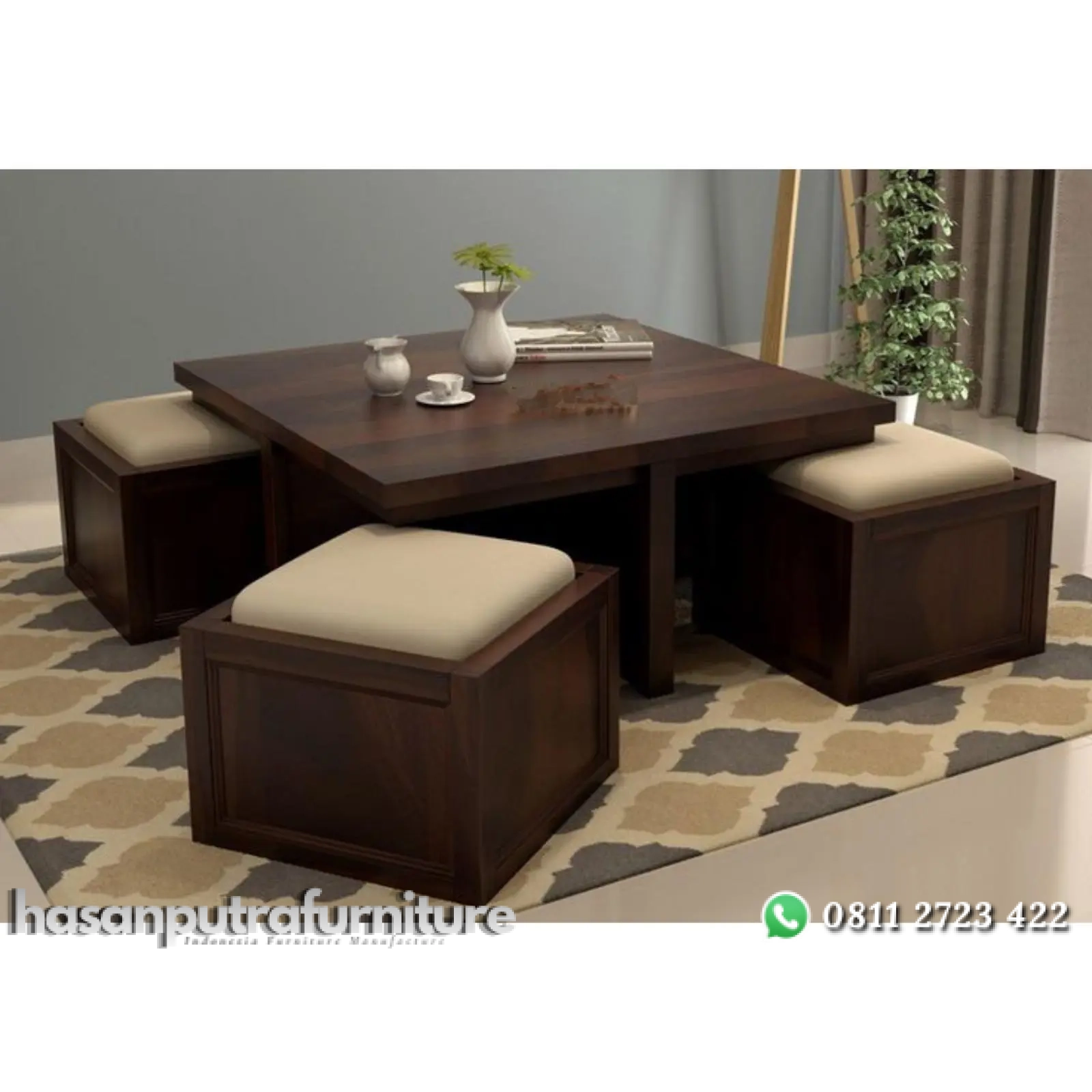 Set meja cofe kayu jati terbaru kursi dudukan busa Indonesia Furniture 1 Set meja cofe kayu jati terbaru kursi dudukan busa Indonesia Furniture