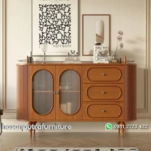 Bufet kayu jati terbaru dengan kaca bufet klasik minimalis Indonesia Furniture