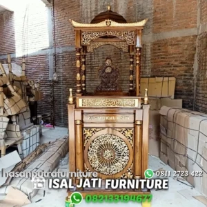 Mimbar masjid ukiran kaligrafi terbaru mimbar masjid kayu jati Indonesia Furniture