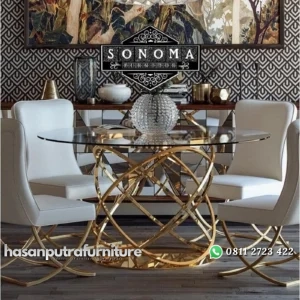 meja makan stainless gold glosy abstrak ( kursi stainless, sofa tamu) Indonesia Furniture