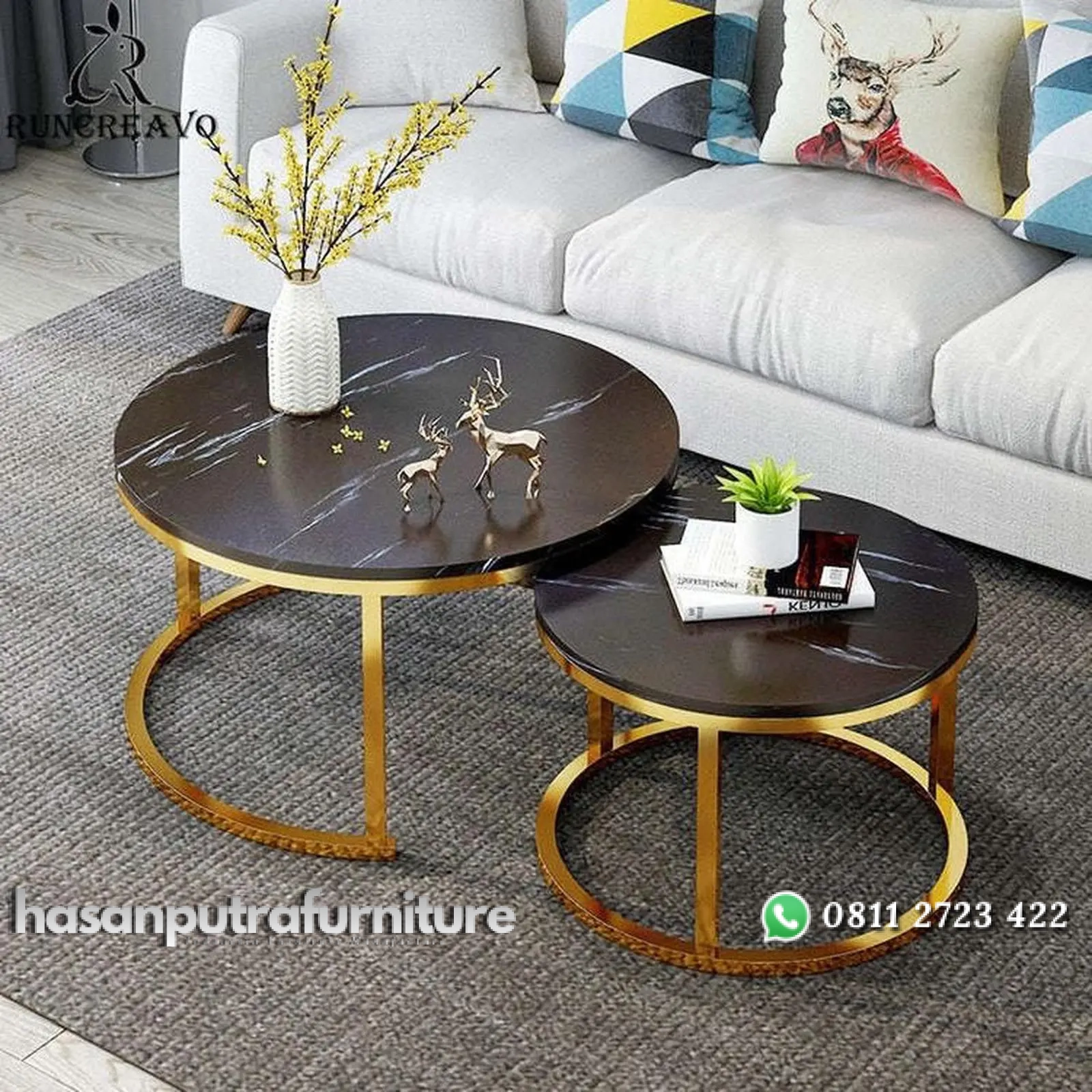 meja tamu / coffee table double round modern stainless gold mirror top marmer asli set 2 meja Indonesia Furniture 1 meja tamu / coffee table double round modern stainless gold mirror top marmer asli set 2 meja Indonesia Furniture