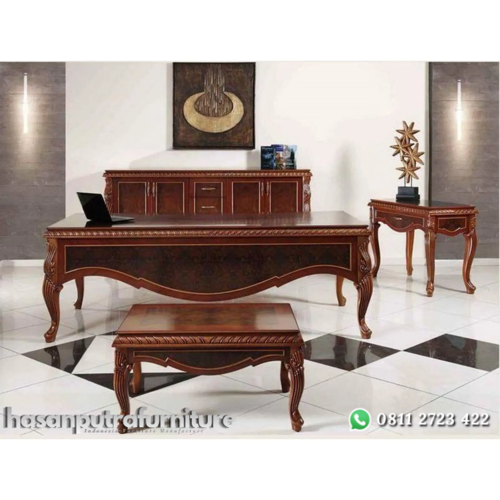Set meja kantor kayu jati terbaru meja direksi murah Indonesia Furniture 1 Set meja kantor kayu jati terbaru meja direksi murah Indonesia Furniture