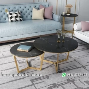 meja tamu / coffee table double modern stainless gold mirror top marmer asli set 2 meja Indonesia Furniture