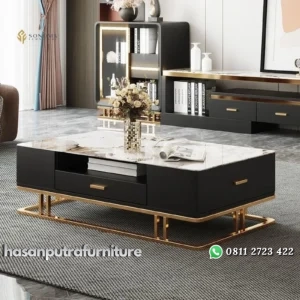 meja tamu / coffee table modern luxury stainless gold top marble Indonesia Furniture