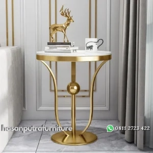 Meja samping besi gold top marmer bedside table modern mewah Indonesia Furniture
