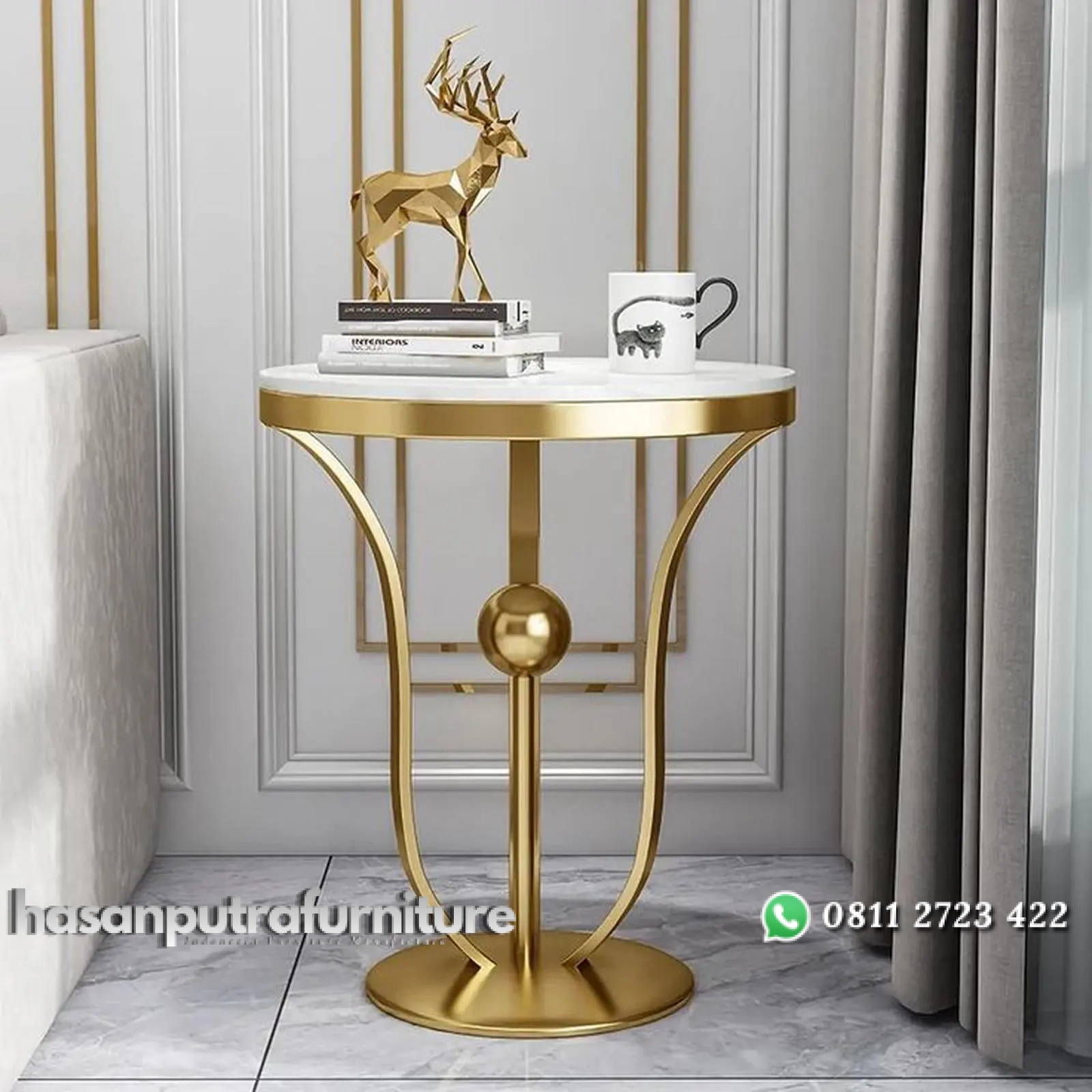 Meja samping besi gold top marmer bedside table modern mewah Indonesia Furniture 1 Meja samping besi gold top marmer bedside table modern mewah Indonesia Furniture