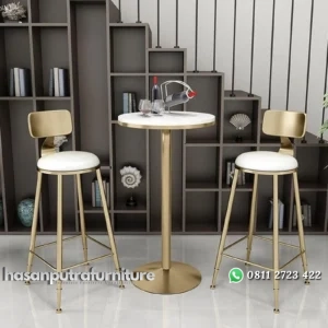 Set meja bar bundar top marmer stool bar modern dudukan busa Indonesia Furniture