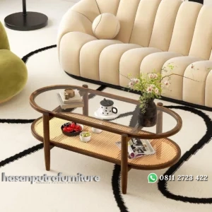 Akinola Meja Tamu Rotan Glass Desain Minimalis Terbaru Hasan Putra Furniture Jepara - Indonesia Furniture