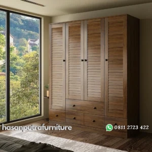 Ardith Lemari Pakaian Multifungsi 4 Pintu Kayu Jati Minimalis Hasan Putra Furniture Jepara - Indonesia Furniture