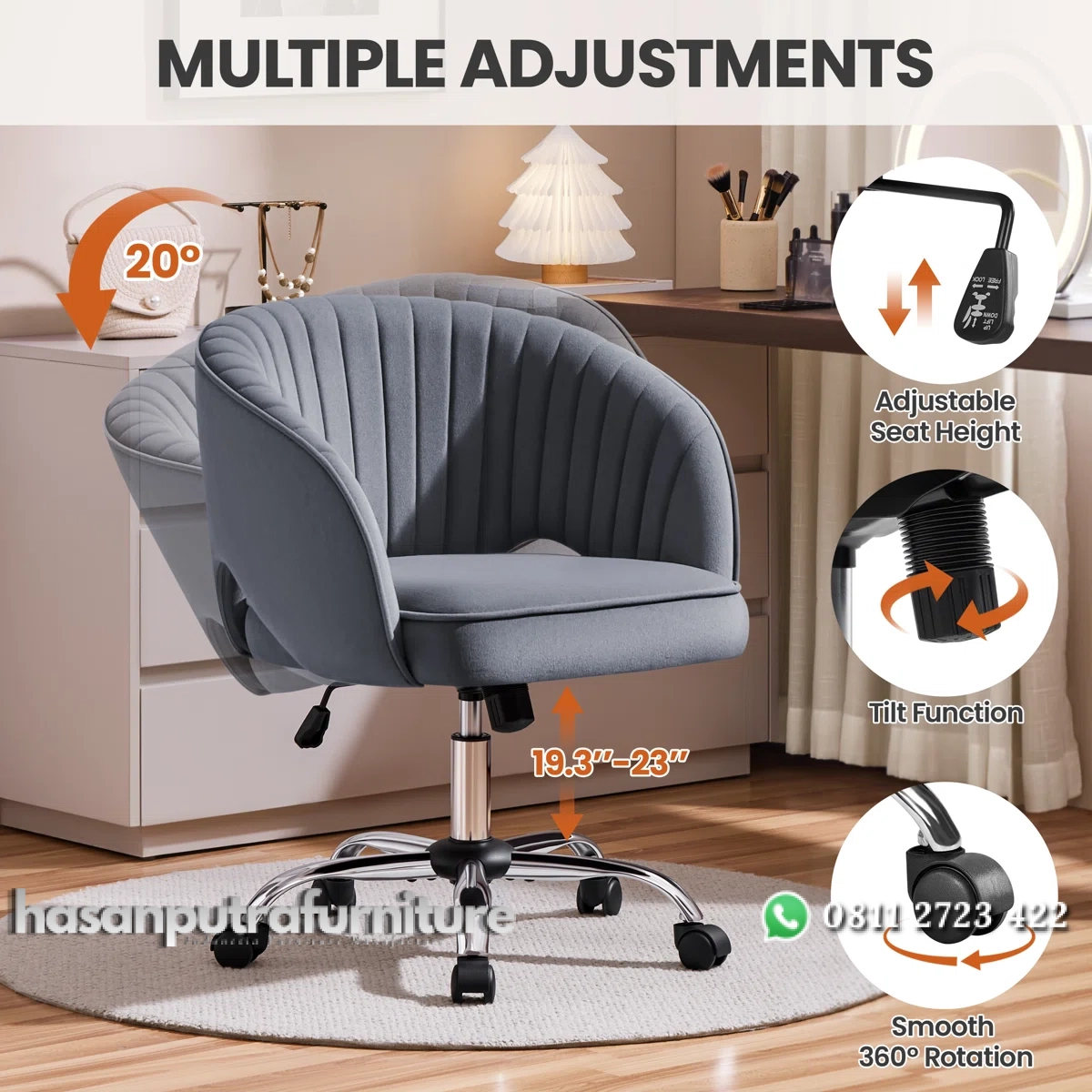 Arlo Kursi Kerja Kantor Minimalis Modern Kain Beludru Hasan Putra Furniture Jepara - Indonesia Furniture 3 Arlo Kursi Kerja Kantor Minimalis Modern Kain Beludru Hasan Putra Furniture Jepara - Indonesia Furniture - Gambar 3