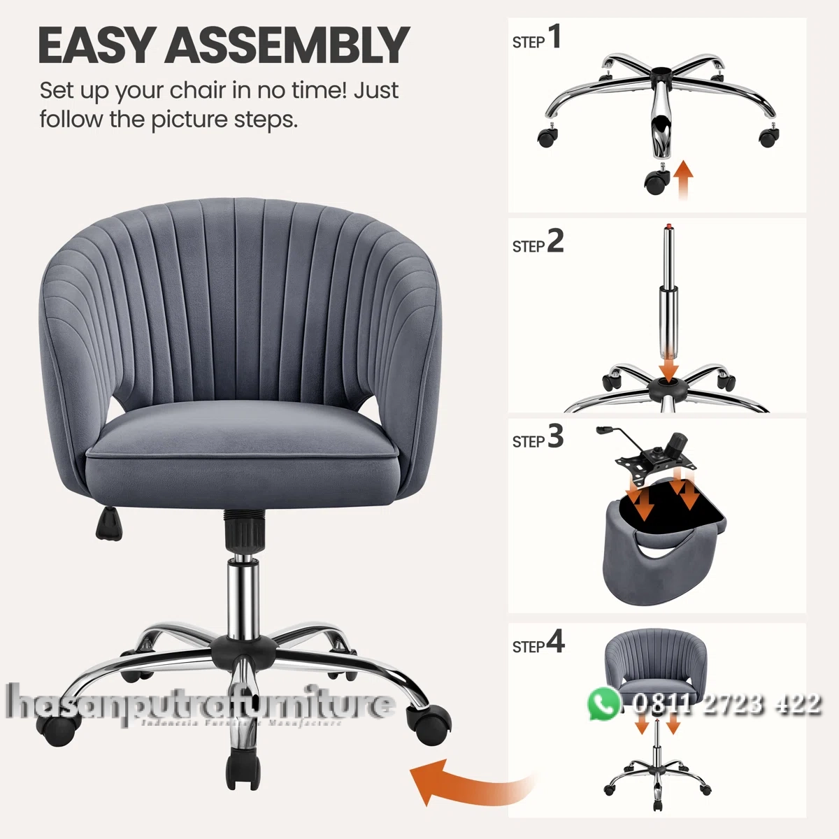 Arlo Kursi Kerja Kantor Minimalis Modern Kain Beludru Hasan Putra Furniture Jepara - Indonesia Furniture 4 Arlo Kursi Kerja Kantor Minimalis Modern Kain Beludru Hasan Putra Furniture Jepara - Indonesia Furniture - Gambar 4