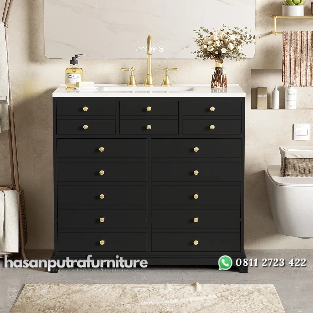 CANDRI Wastafel Kabinet Laci Cat Duco Hitam Minimalis Hasan Putra Furniture Jepara - Indonesia Furniture 1 CANDRI Wastafel Kabinet Laci Cat Duco Hitam Minimalis Hasan Putra Furniture Jepara - Indonesia Furniture