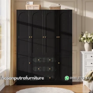 Cenna Lemari Pakaian 4 Pintu Plywood Hitam Serat Hasan Putra Furniture Jepara - Indonesia Furniture