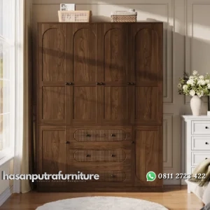 Cenna Lemari Pakaian Multifungsi 4 Pintu Kayu Jati Hasan Putra Furniture Jepara - Indonesia Furniture