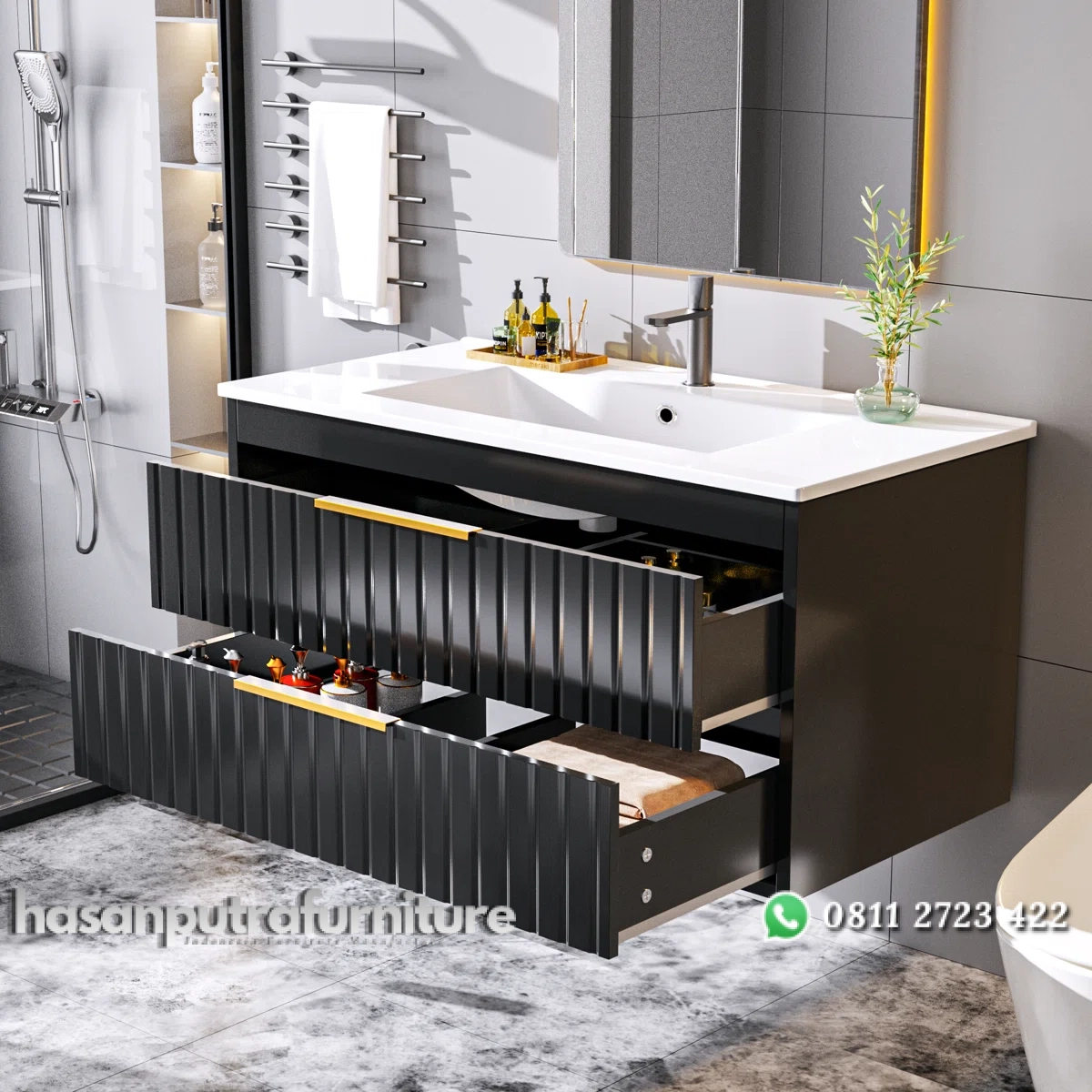 FLORA Wastafel Cabinet Cat Duco Hitam Minimalis Hasan Putra Furniture Jepara - Indonesia Furniture 3 FLORA Wastafel Cabinet Cat Duco Hitam Minimalis Hasan Putra Furniture Jepara - Indonesia Furniture - Gambar 3