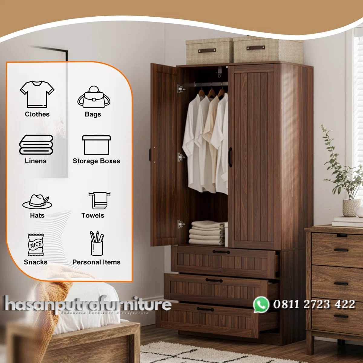 Farriza Lemari Pakaian 2 Pintu Kayu Jati Minimalis Terbaru Hasan Putra Furniture Jepara - Indonesia Furniture 3 Farriza Lemari Pakaian 2 Pintu Kayu Jati Minimalis Terbaru Hasan Putra Furniture Jepara - Indonesia Furniture - Gambar 3